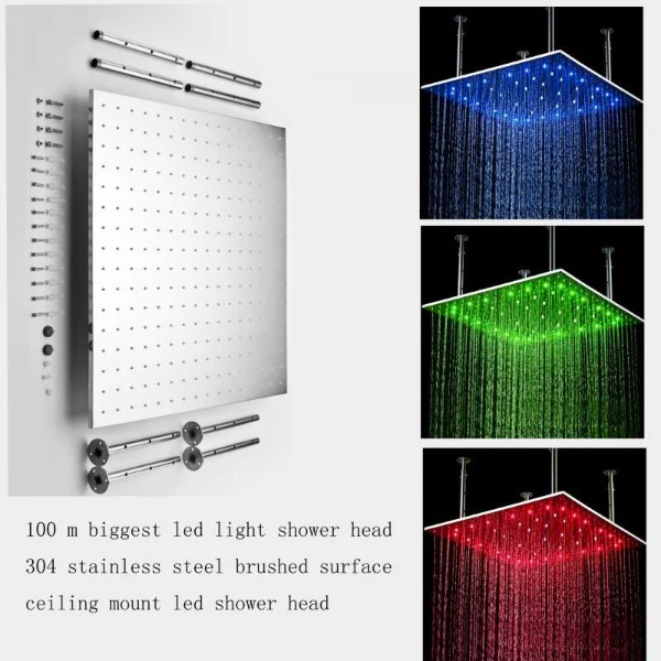 40" Square Ceiling Mount Rainfall LED Shower Head, include Shower Arm - Image 3