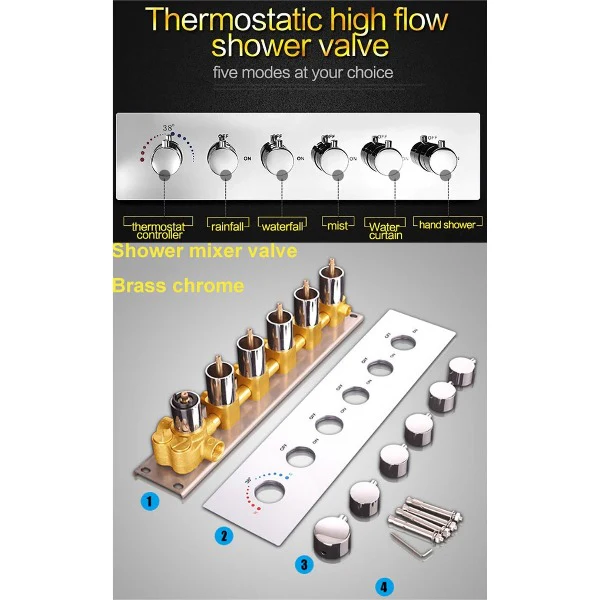 6-Knob Thermostatic Valve + Hand Held + Elbow + Holder & Hose - Image 11