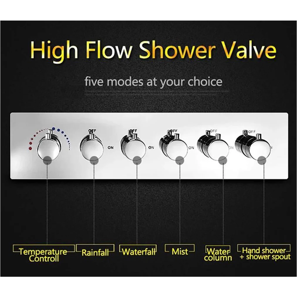 6-Knob Thermostatic Valve + Hand Held + Elbow + Holder & Hose - Image 7