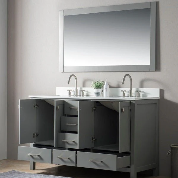 60" Freestanding Vanity with Double Sink & Marble Top by Cascada Showers - Image 4