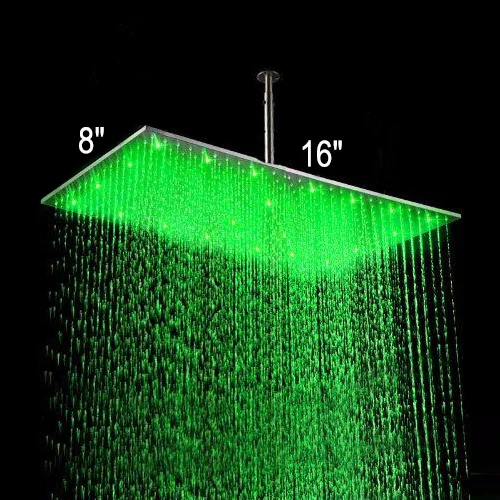 Cascada 8"x16" Stainless Steel Rainfall LED Shower Head - Image 4