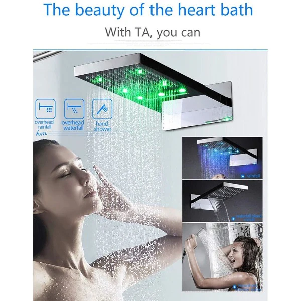 9"x22" Thermostatic Shower System With Automated LED Color Change