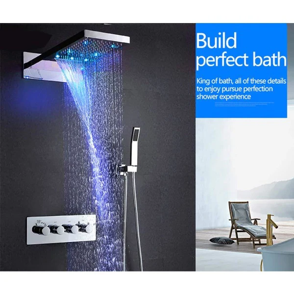 9"x22" Thermostatic Shower System With Automated LED Color Change - Image 6