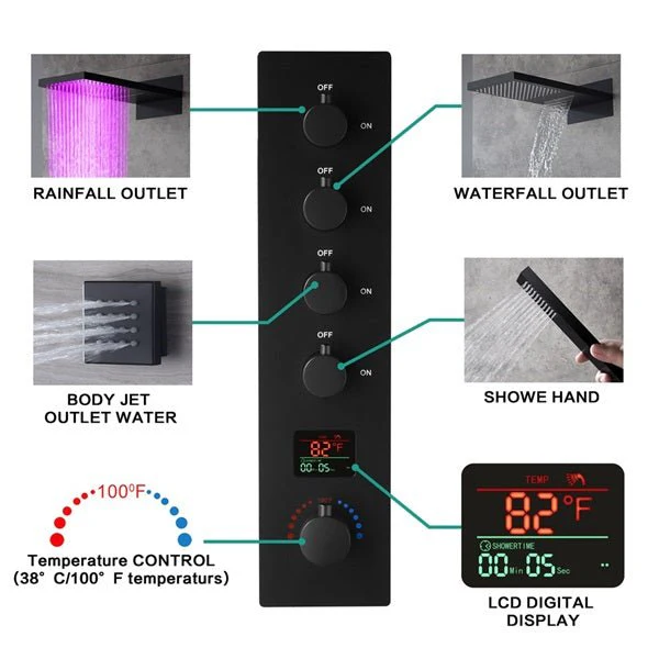 9"x22" Bologna LED Music Shower System By Cascada Showers - Image 3
