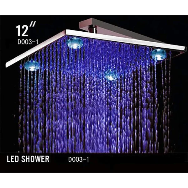 12" Square Rainfall LED Shower Head Stainless Steel with Chrome Finish - Image 3