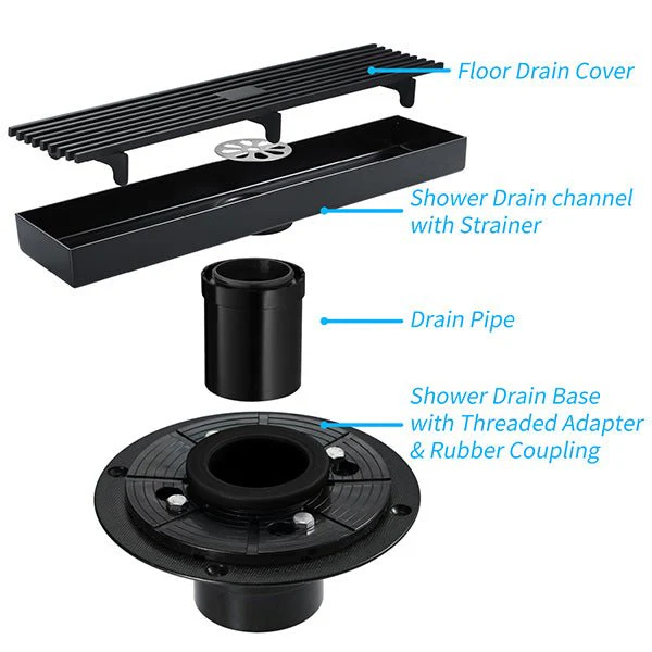 Cascada 12" Linear Drain Stainless Steel Floor Drain Rectangular Shower Drain - Matt Black - Image 3