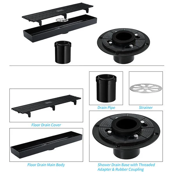 Cascada 12" Linear Drain Stainless Steel Floor Drain Rectangular Shower Drain - Matt Black - Image 7