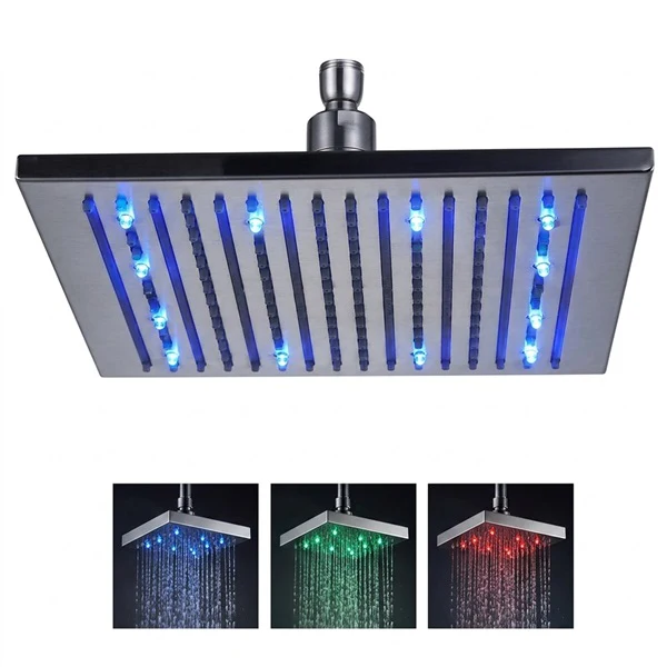 16" Stainless Steel Ceiling Mount Square Rainfall LED Shower Head - Image 3