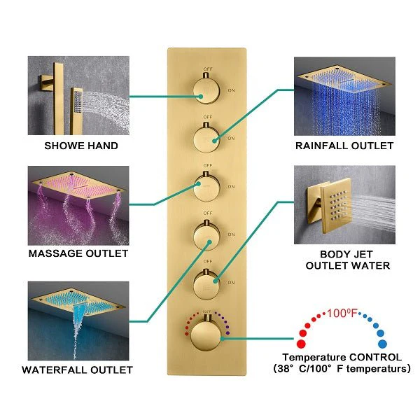 Cascada Luxury Laguna 16"x28" LED Shower System with Built-In Bluetooth Speakers & Music Integration - Image 3