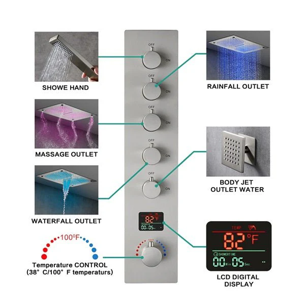 Cascada 16"x28" Sorrento Digital Rainfall LED music Shower System - Image 3