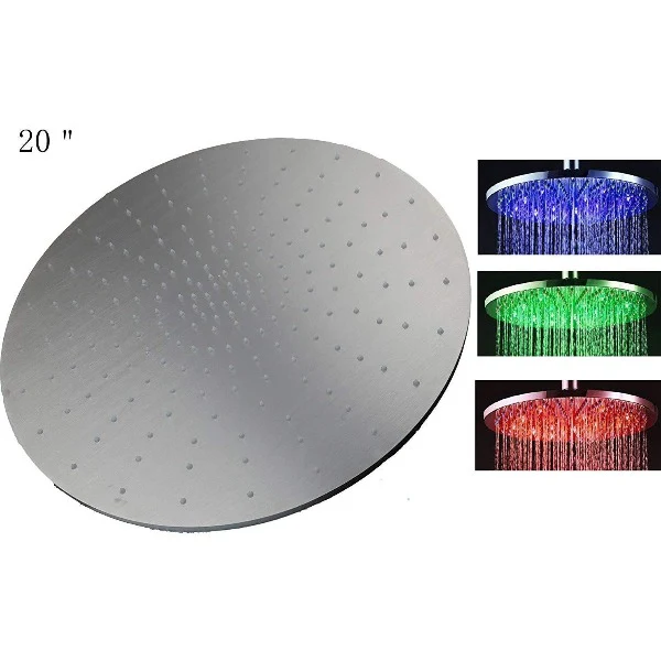 20" Ceiling Mount Round Rainfall LED Shower Head, Stainless Steel - Image 5
