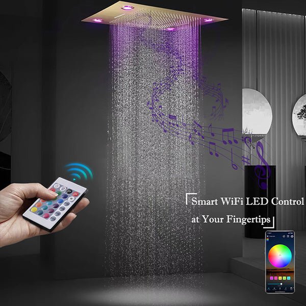 Cascada 23"x31" Recessed Bluetooth Music Shower Head with WiFi Smart LED Control 5 Modes