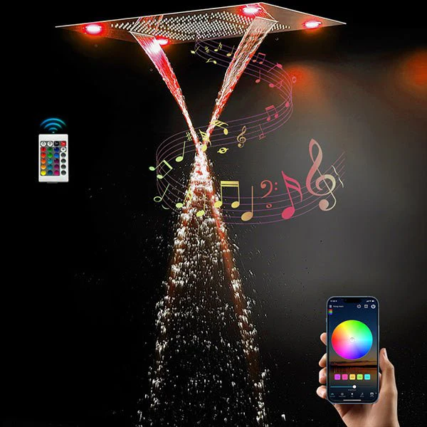 Cascada 23"x31" Recessed Bluetooth Music Shower Head with WiFi Smart LED Control 5 Modes - Image 2