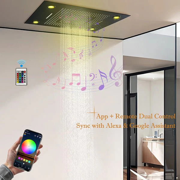 Cascada 23"x31" Recessed Bluetooth Music Shower Head with WiFi Smart LED Control 5 Modes - Image 6