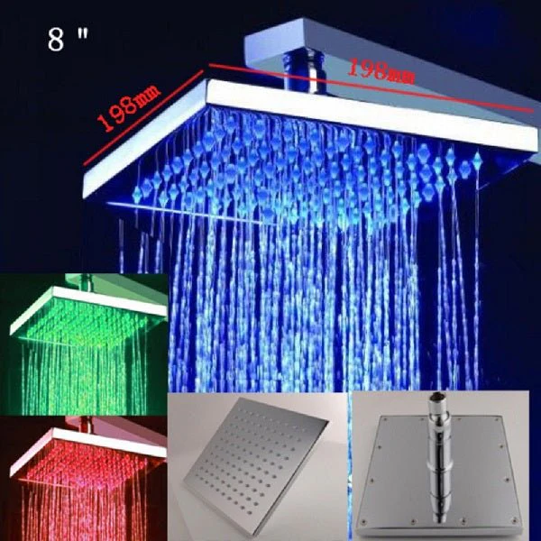8" Square Rainfall LED Shower Head