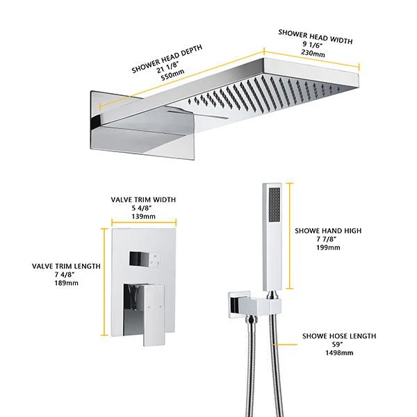 Cascada Amadora 9"x22" Rainfall & Waterfall Shower System Polished Chrome - Image 5