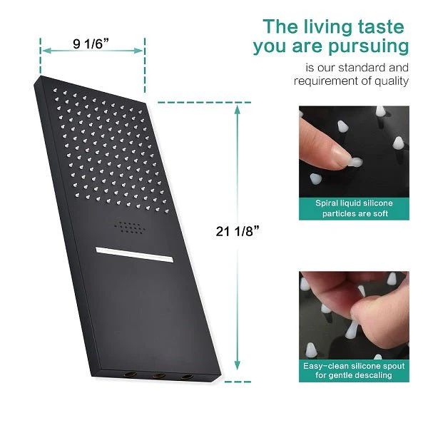 Cascada Aspen 9"x22" Matte Black LED Shower System - Image 10