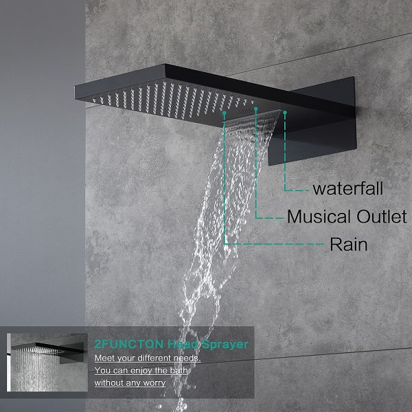 Cascada Aspen 9"x22" Matte Black LED Shower System - Image 3