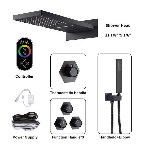 Cascada Aspen 9"x22" Matte Black LED Shower System - Image 5