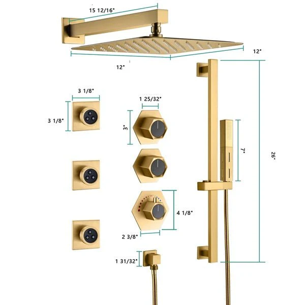 Cascada Barcelona 12" Brushed Gold Rain Shower Set - Image 6