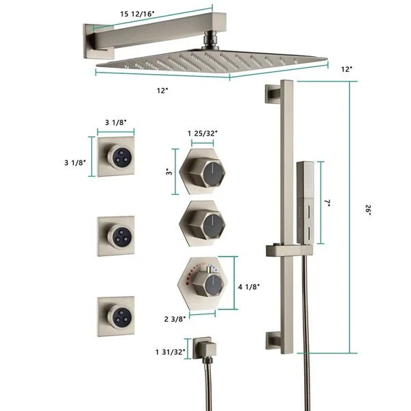 Cascada Barcelona 12" Brushed Nickel Rain Shower Set - Image 6