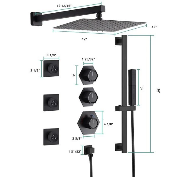 Cascada Barcelona 12" Matte Black Rain Shower Set - Image 6