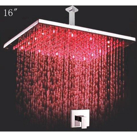 16” Rainfall LED Shower Head Set with Shower Arm and Diverter Valve - Image 3