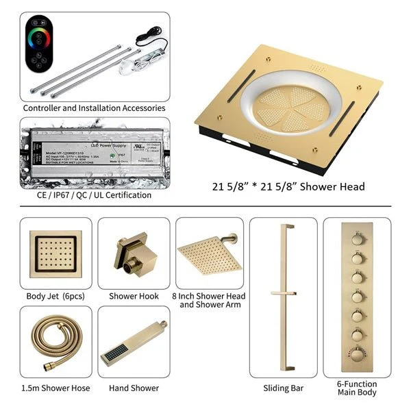 Cascada Bellagio 22" LED Music Dual Rainfall Shower System - Image 12