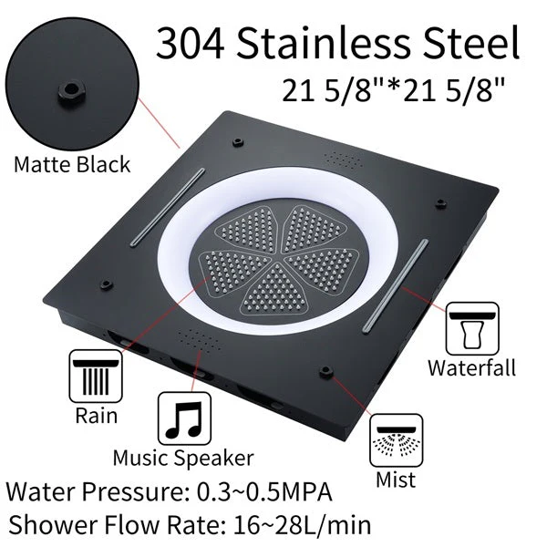 Cascada Bellagio 22" LED Music Dual Rainfall Shower System - Image 21
