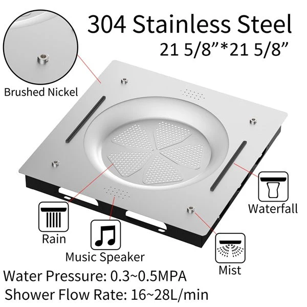 Cascada Bellagio 22" LED Music Dual Rainfall Shower System - Image 24