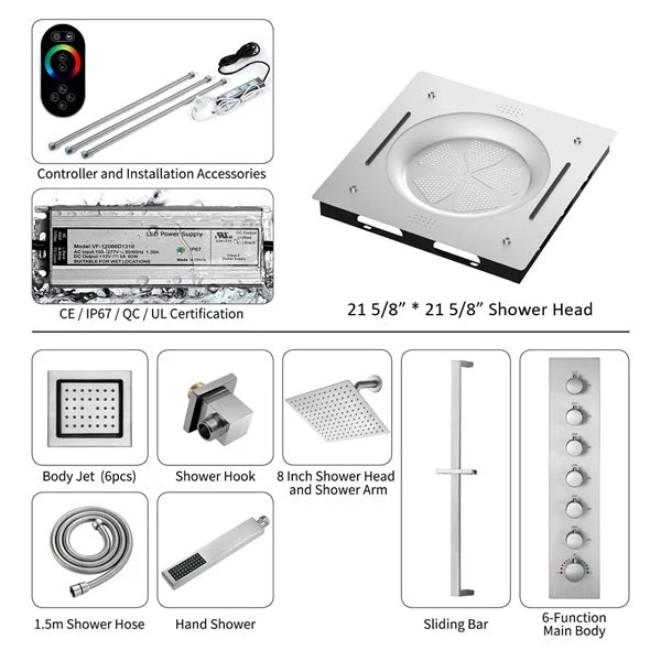 Cascada Bellagio 22" LED Music Dual Rainfall Shower System - Image 25