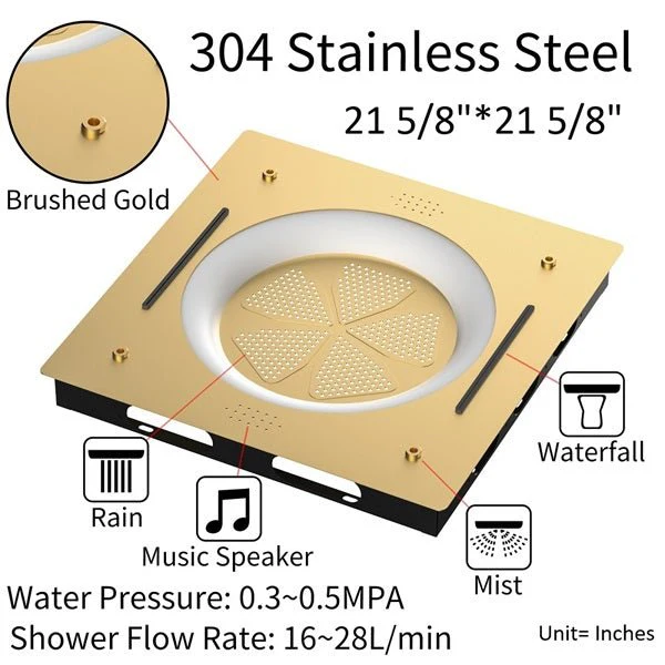 Cascada Bellagio 22" LED Music Dual Rainfall Shower System - Image 6
