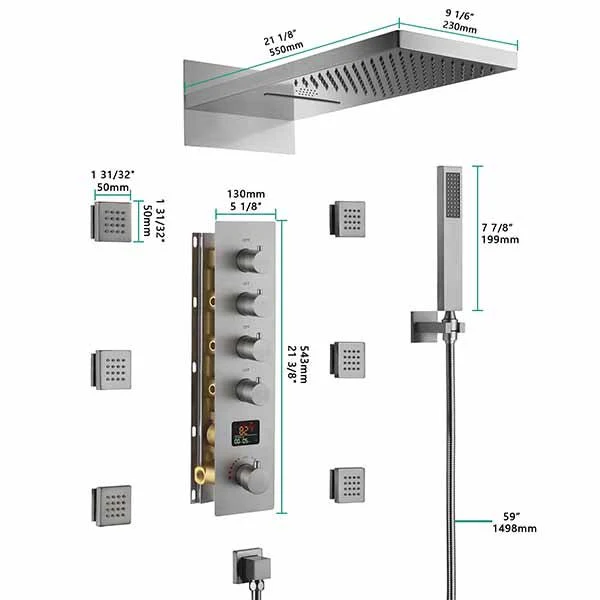 Cascada Bologna 9"x22" Bluetooth LED Digital Shower System - Image 8