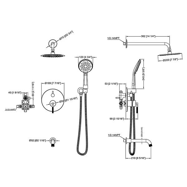 Cascada Bronzo 8" Shower Set with Bathtub Spout - Image 2