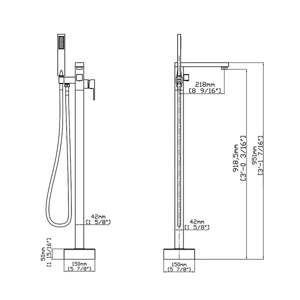 Cascada Capri Freestanding Bathtub Faucet with Hand Shower - Modern Square Design - Image 10