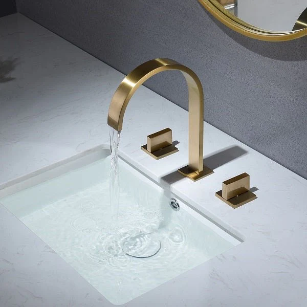 Cascada Brushed Gold Waterfall Sink Faucet with Dual Square Handles - Image 3