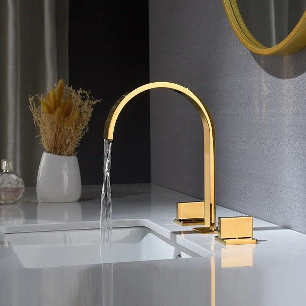 Cascada Polished Gold Bathroom Sink Faucet, Waterfall Spout with Dual Handles