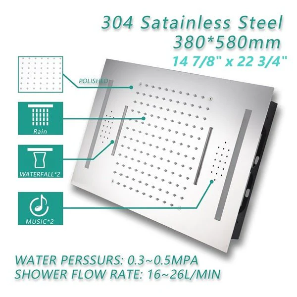 Cascada Cortona 15"x23" Multi-Function Ceiling Rainfall & Waterfall Music Showerhead - Image 13