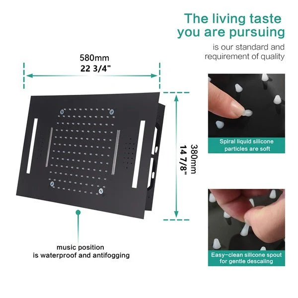 Cascada Cortona 15"x23" Multi-Function Ceiling Rainfall & Waterfall Music Showerhead - Image 14