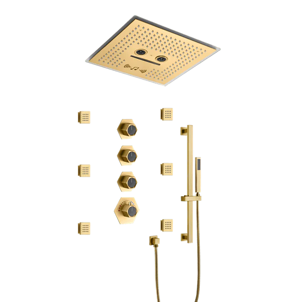 Cascada Davos 16" Brushed Gold LED Music Shower System - Image 6