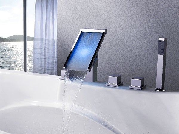 Deck Mounted Water Power Square LED Sink Faucet, Polished Chrome - Image 3