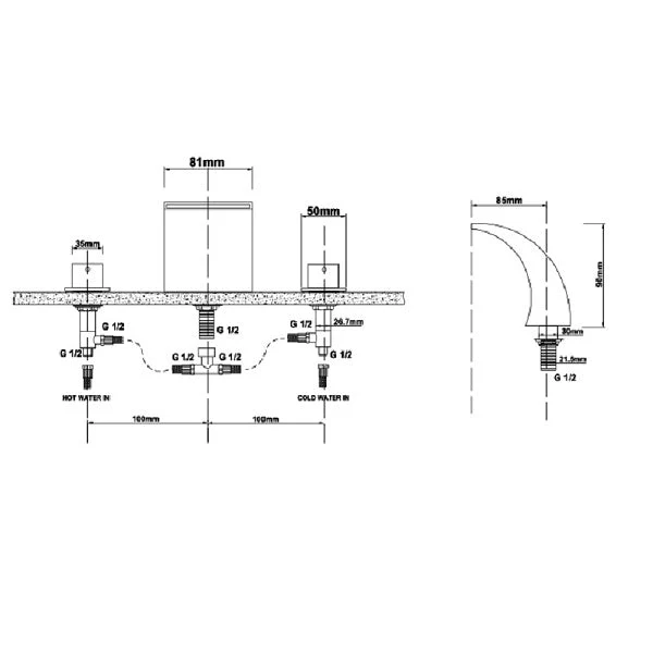 Cascada Deck Mounted Waterfall Bathroom Sink Faucet - Image 3