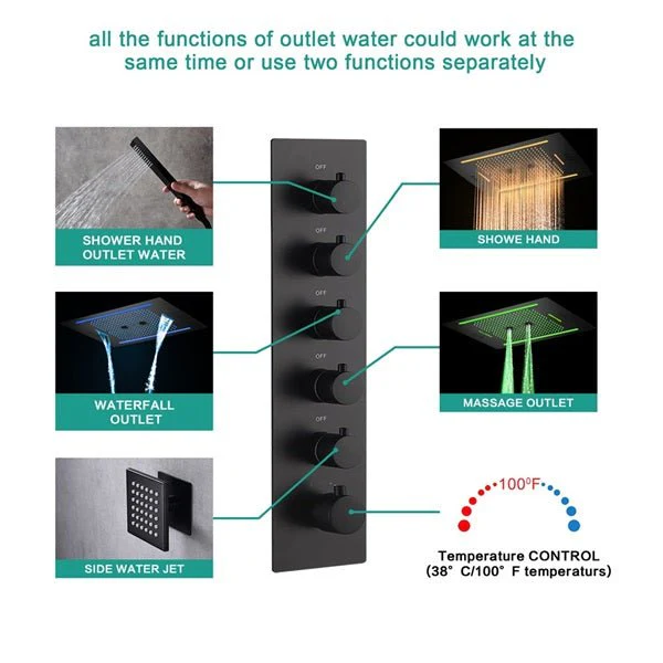 Cascada Florence 23"x31" Matte Black Music LED Shower System - Image 3