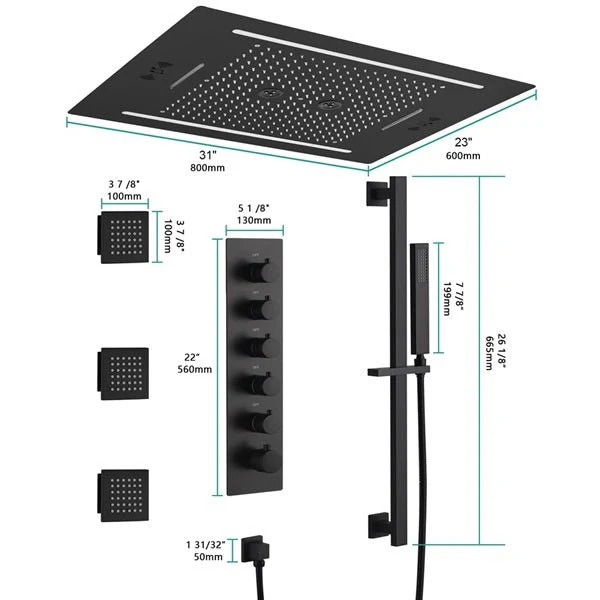 Cascada Florence 23"x31" Matte Black Music LED Shower System - Image 6
