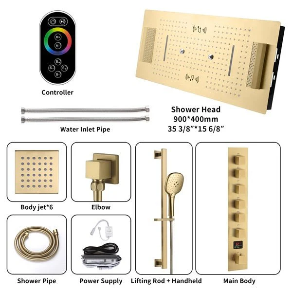 Cascada Genoa 16"x36" Brushed Gold Music LED Digital Shower System - Image 4