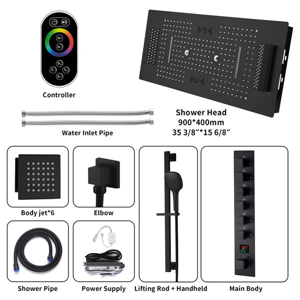 Cascada Genoa 16"x36" Matte Black Music LED Digital Shower System - Image 4