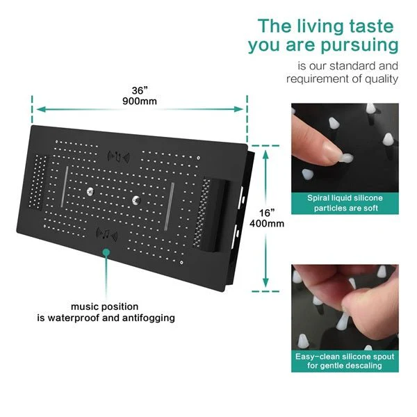 Cascada Genoa 16"x36" Matte Black Music LED Digital Shower System - Image 7