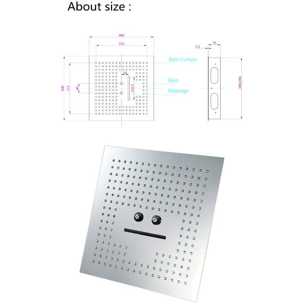 16" Luxurious Recessed LED Rainfall Thermostatic Shower System - Image 8
