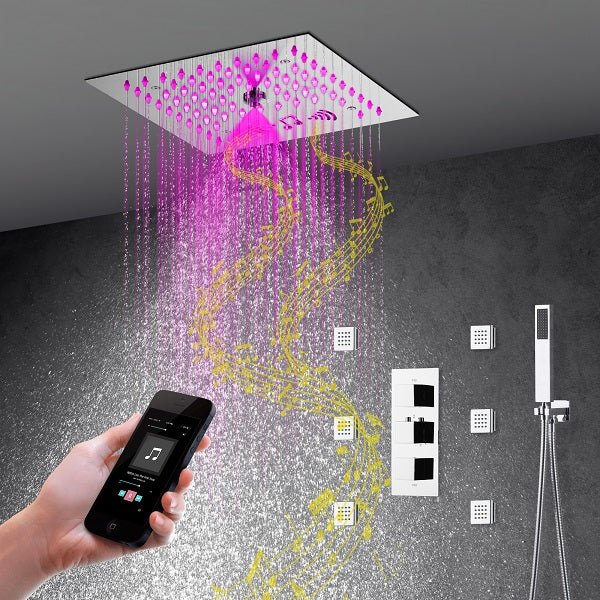 Cascada Royale 12" LED Bluetooth Shower System with Music Speakers & Thermostatic Valve