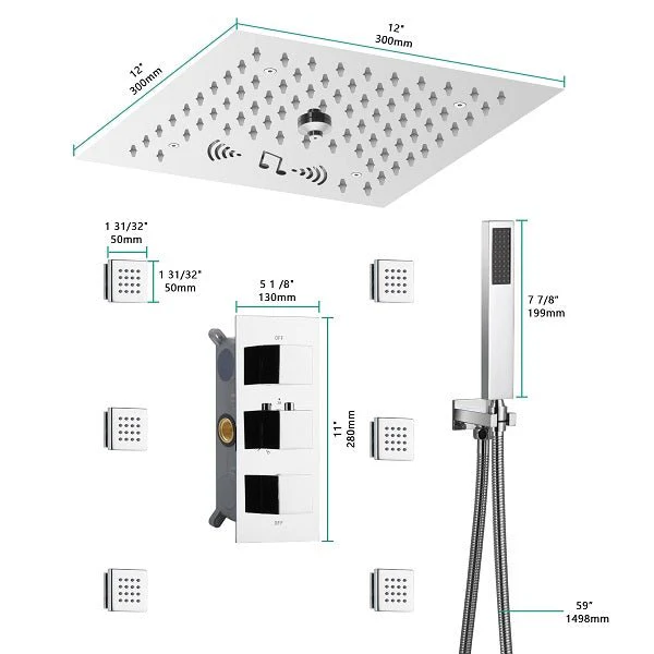 Cascada Royale 12" LED Bluetooth Shower System with Music Speakers & Thermostatic Valve - Image 14